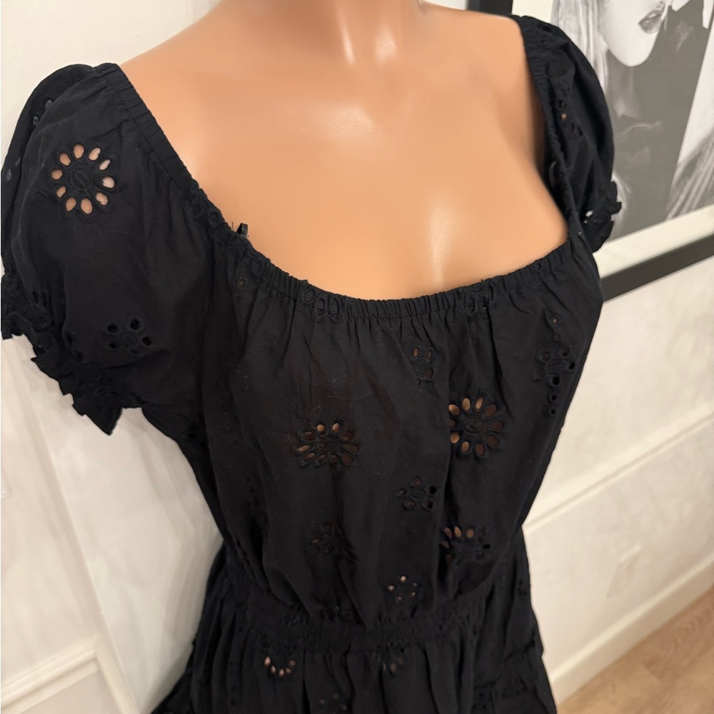 AQUA | black tiered eyelet summer dress / swimwear cover up - Picture 10 of 14